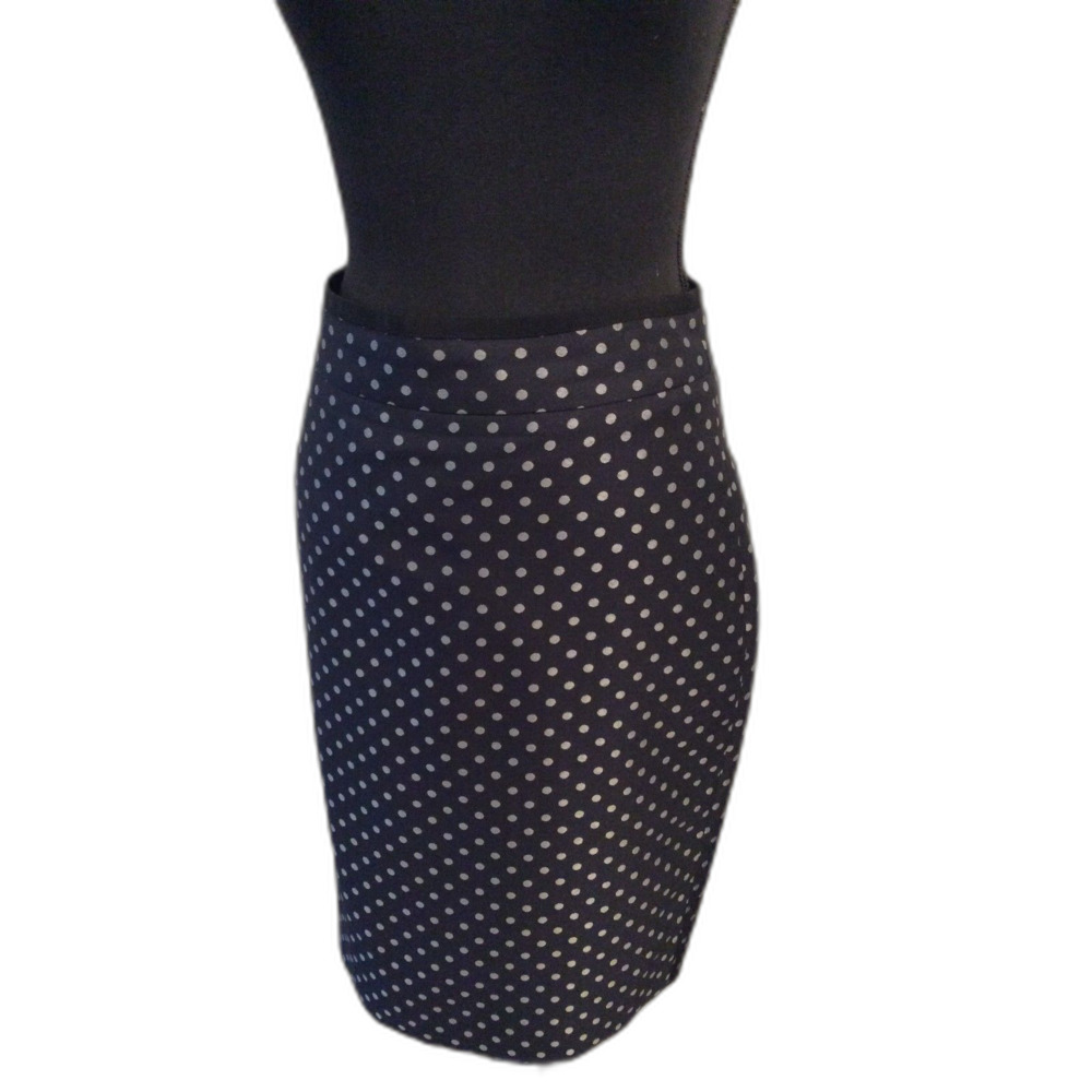 Ann Taylor Polka Dot Pencil Skirt Black Silver Size 8